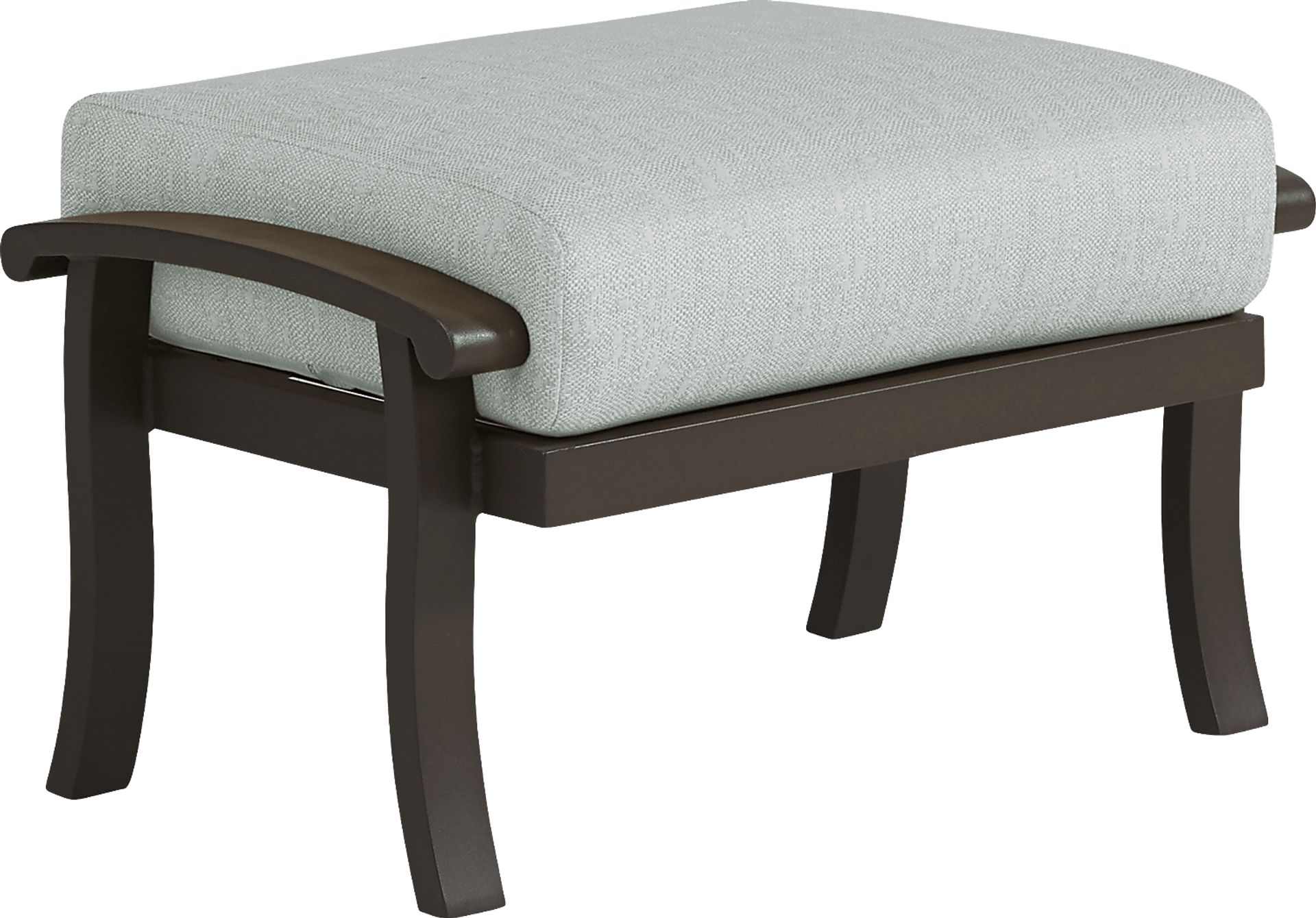 Lake Breeze Aged Bronze Outdoor Ottoman With Rollo Mist Cushion - Image 1