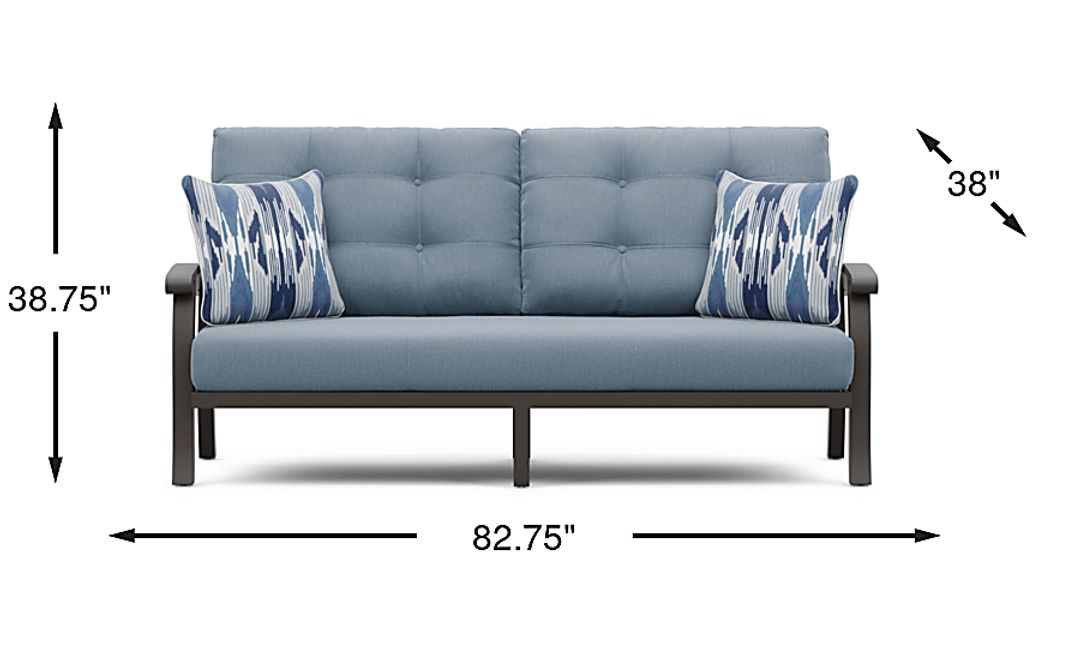 Lake Breeze Aged Bronze Outdoor Sofa with Blueberry Cushions