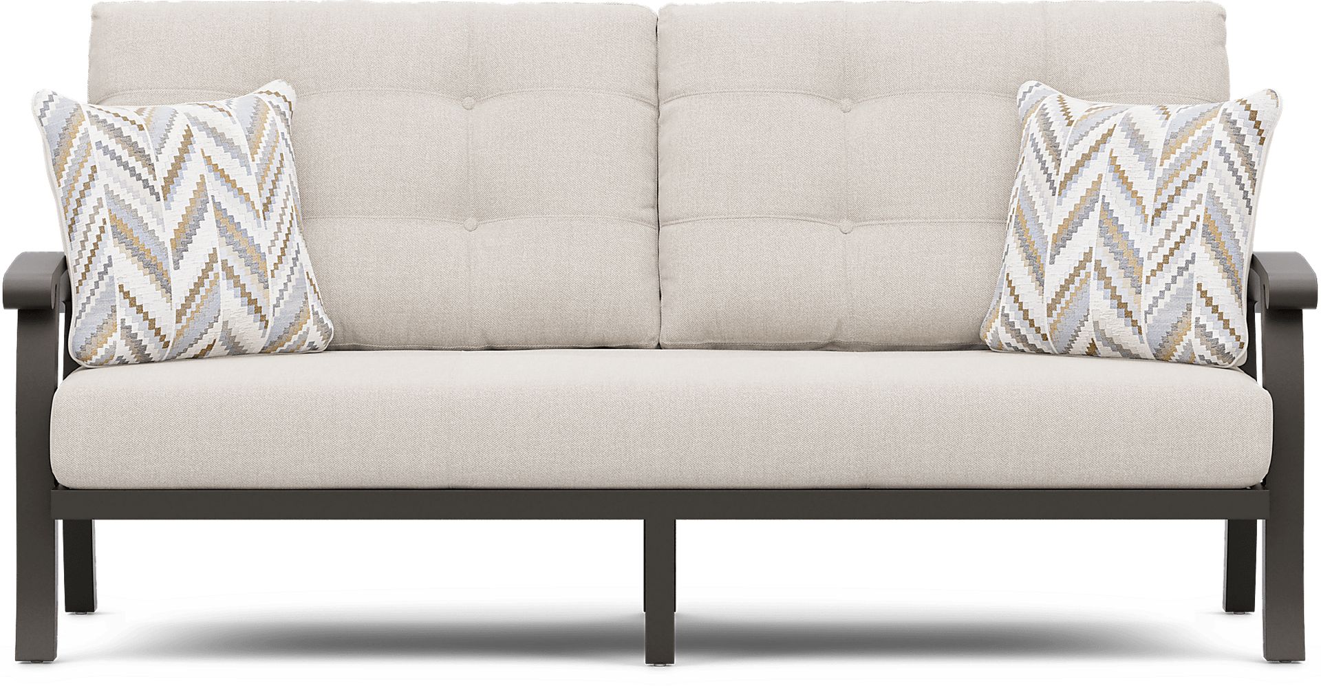 Lake Breeze Aged Bronze Outdoor Sofa with Desert Cushions - Image 1