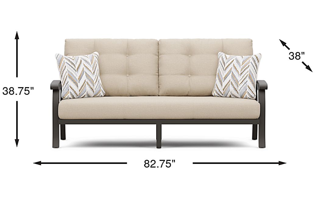 Lake Breeze Aged Bronze Outdoor Sofa with Hemp-Colored Cushions
