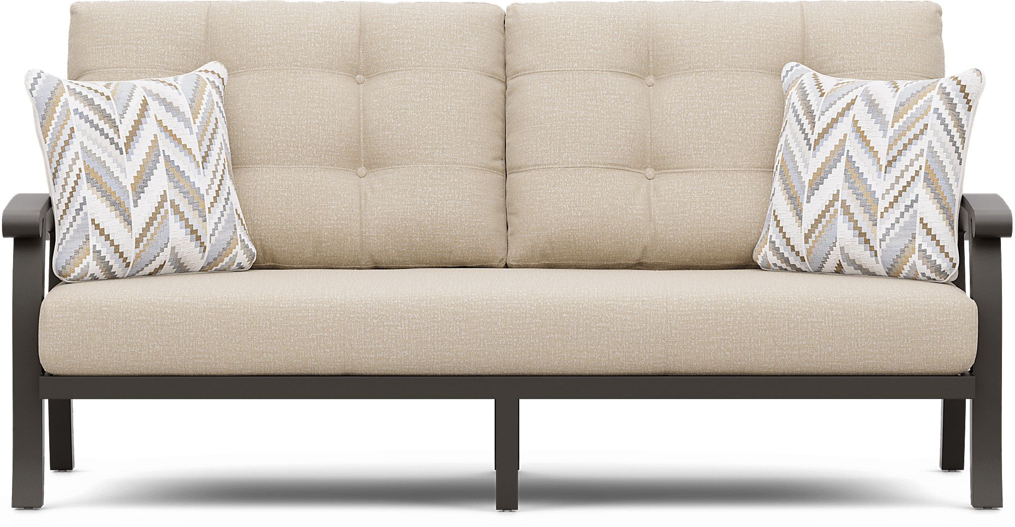 Lake Breeze Aged Bronze Outdoor Sofa with Hemp-Colored Cushions