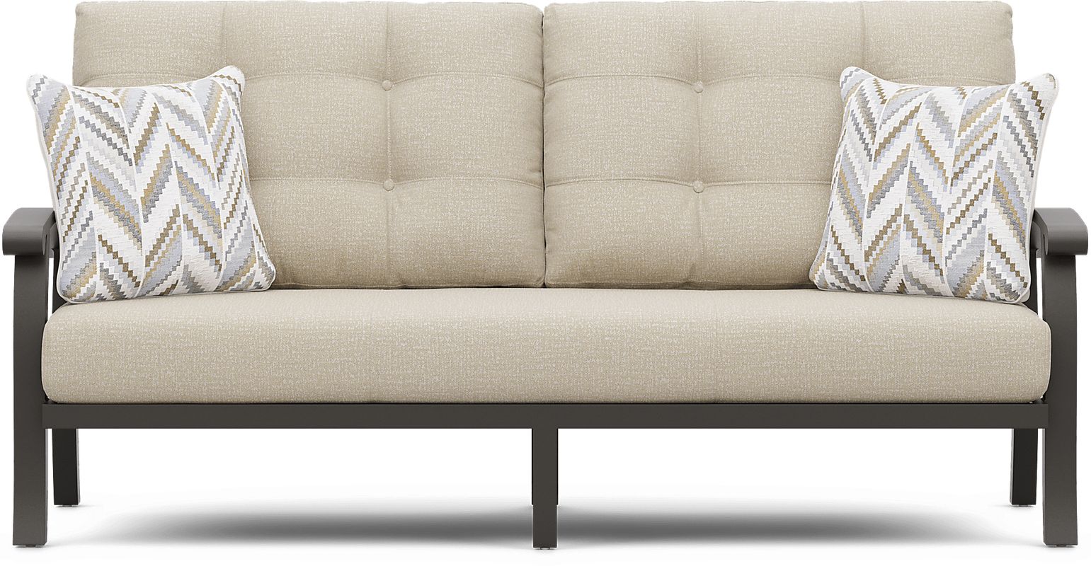 Lake Breeze Aged Bronze Outdoor Sofa with Hemp-Colored Cushions