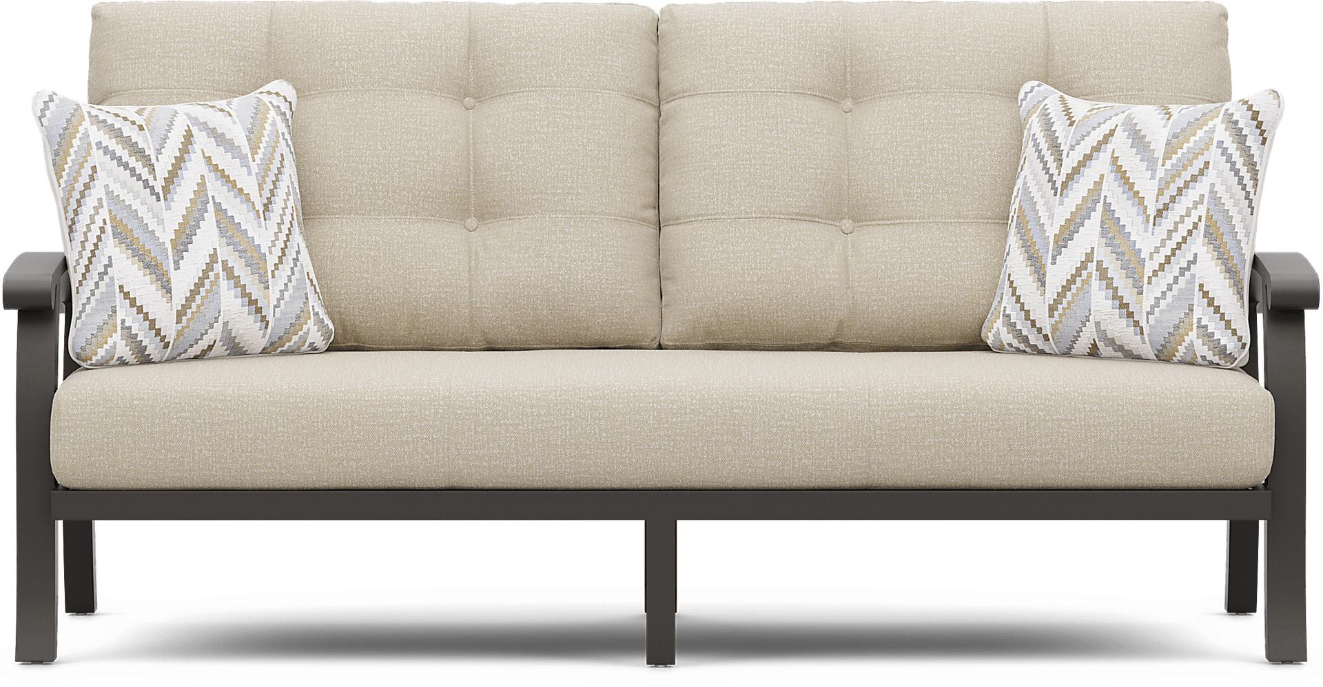 Lake Breeze Aged Bronze Outdoor Sofa with Hemp-Colored Cushions
