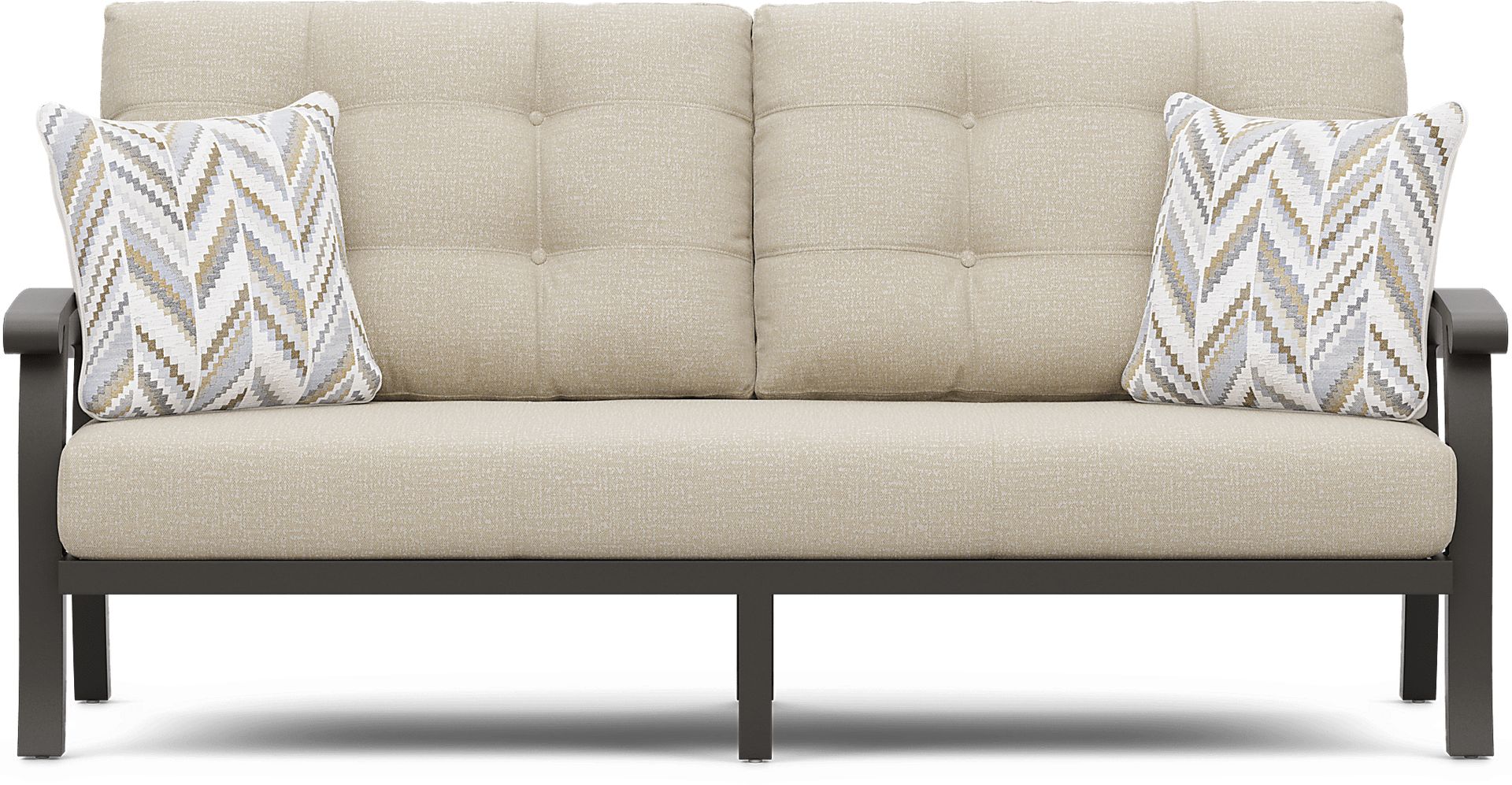 Lake Breeze Aged Bronze Outdoor Sofa with Hemp-Colored Cushions - Image 1