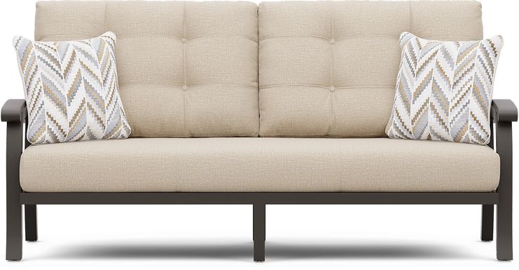 Lake Breeze Aged Bronze Outdoor Sofa with Hemp-Colored Cushions