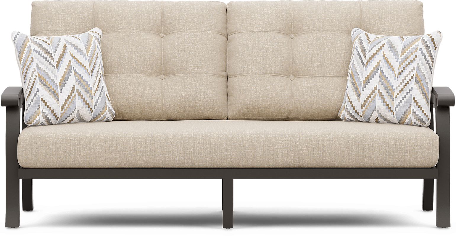 Lake Breeze Aged Bronze Outdoor Sofa with Hemp-Colored Cushions