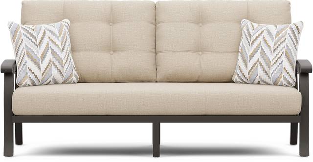 Lake Breeze Aged Bronze Outdoor Sofa with Hemp-Colored Cushions - Thumbnail - Image 1