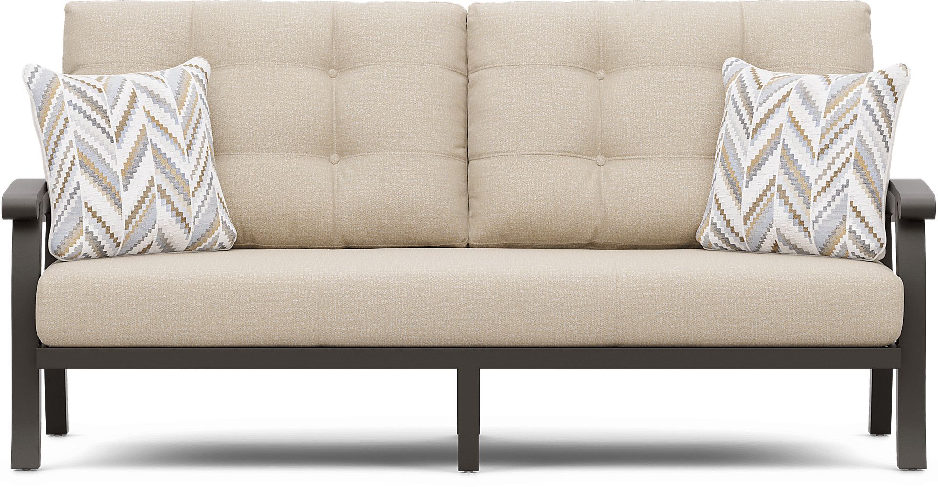 Lake Breeze Aged Bronze Outdoor Sofa with Hemp-Colored Cushions - Image 1