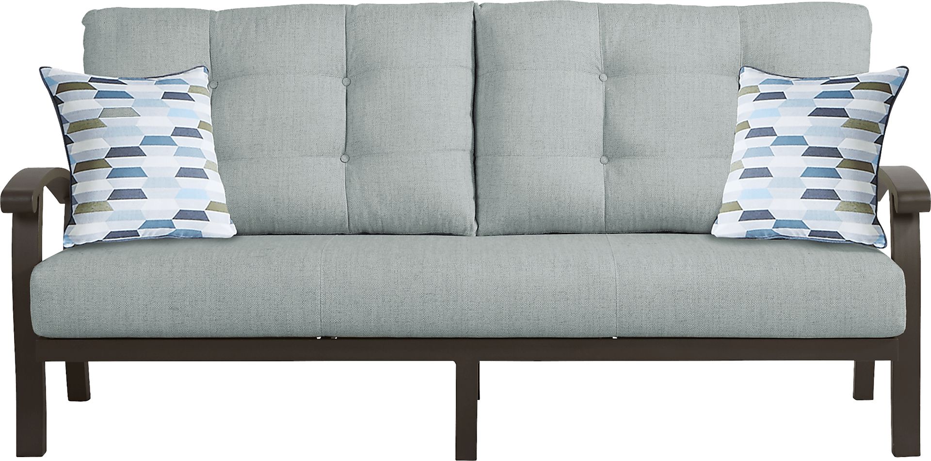 Lake Breeze Aged Bronze Outdoor Sofa with Mist Cushions - Image 1