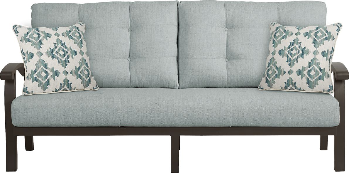 Lake Breeze Aged Bronze Outdoor Sofa with Seafoam Cushions