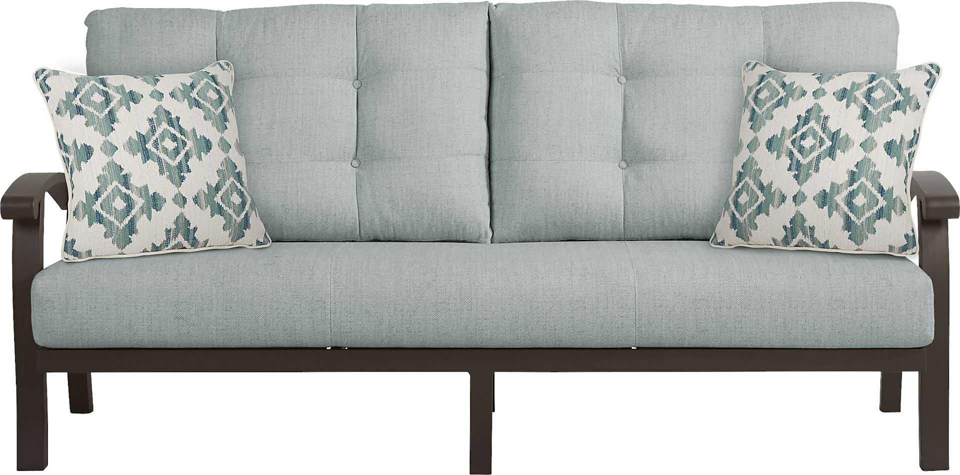 Lake Breeze Aged Bronze Outdoor Sofa with Mist Cushions - Image 1