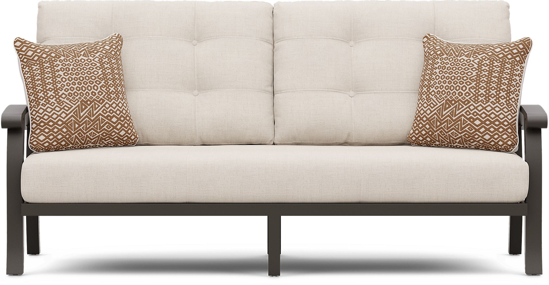 Lake Breeze Aged Bronze Outdoor Sofa with Parchment Cushions - Image 1