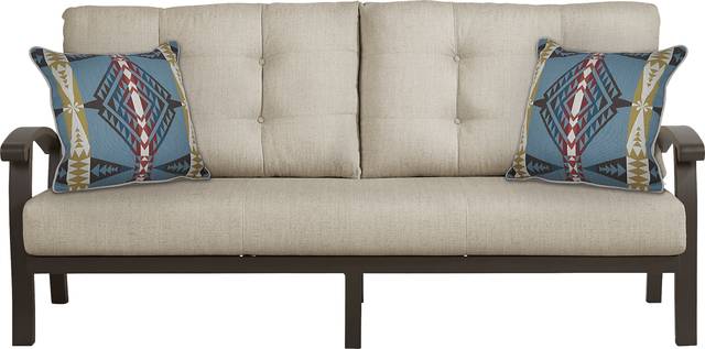 Lake Breeze Aged Bronze Outdoor Sofa With Pebble Cushions - Thumbnail - Image 1