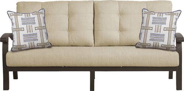 Lake Breeze Aged Bronze Outdoor Sofa with Straw Cushions - Thumbnail - Image 2