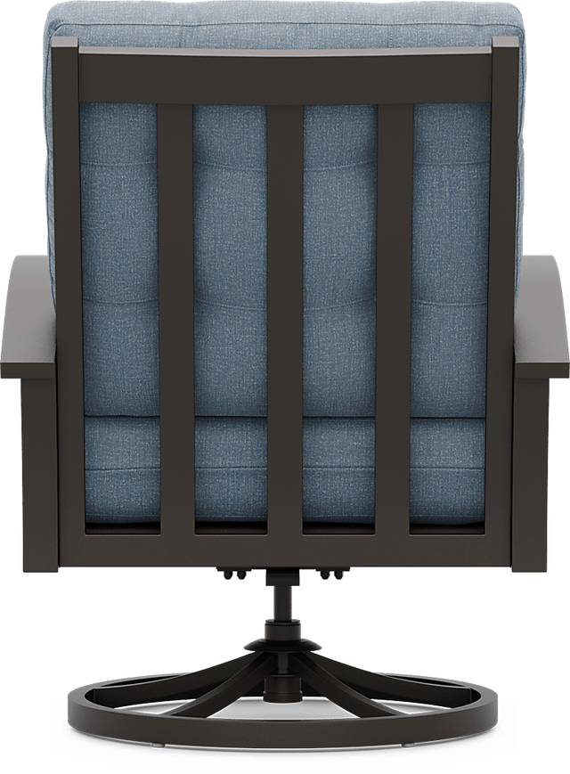Lake Breeze Aged Bronze Outdoor Swivel Club Chair with Blueberry Cushions - Thumbnail - Image 3