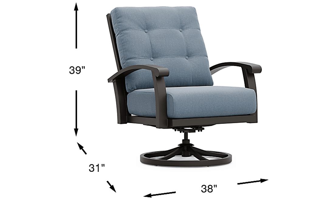 Lake Breeze Aged Bronze Outdoor Swivel Club Chair with Blueberry Cushions
