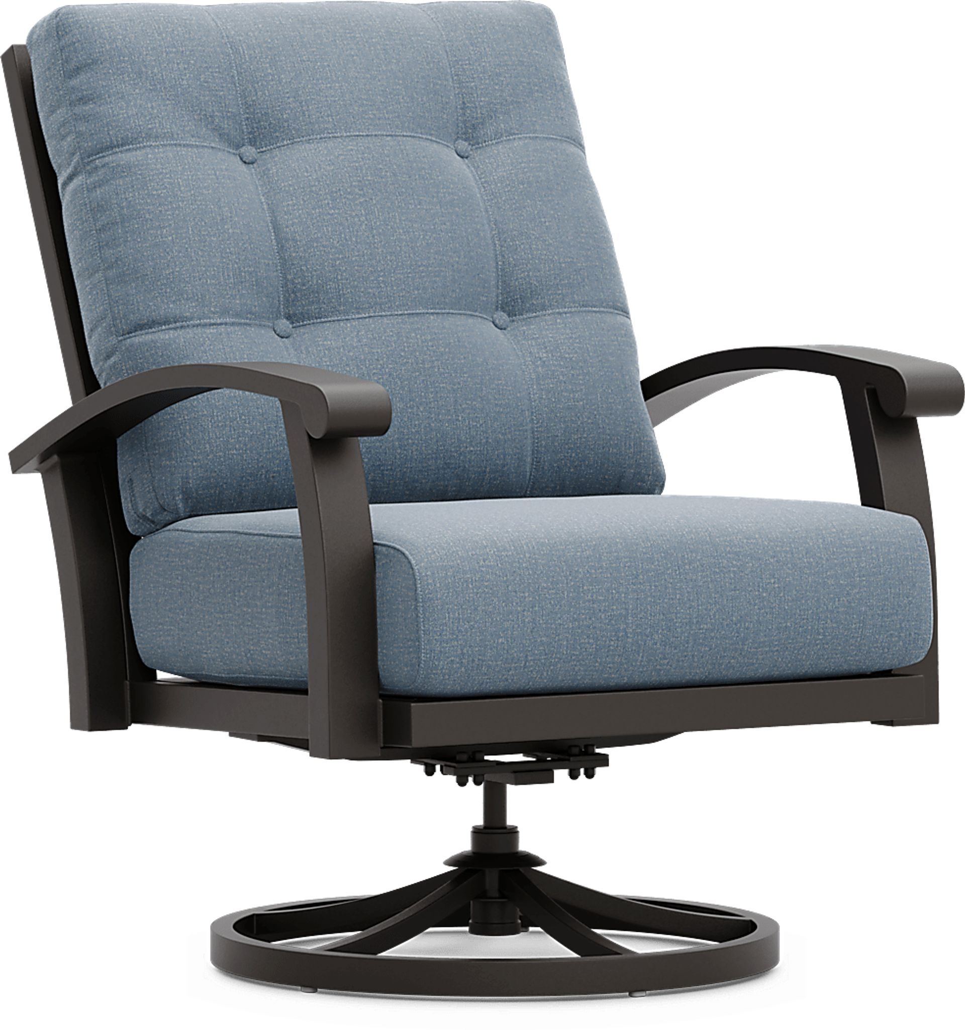 Lake Breeze Aged Bronze Outdoor Swivel Club Chair with Blueberry Cushions - Image 1