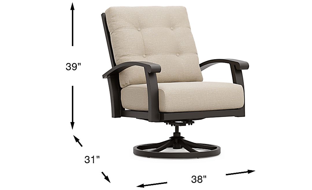Lake Breeze Aged Bronze Outdoor Swivel Club Chair with Hemp-Colored Cushions