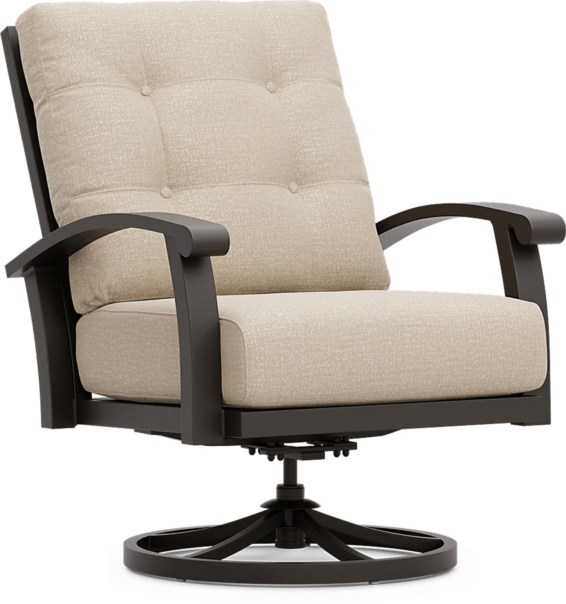 Lake Breeze Aged Bronze Outdoor Swivel Club Chair with Hemp-Colored Cushions - Image 1