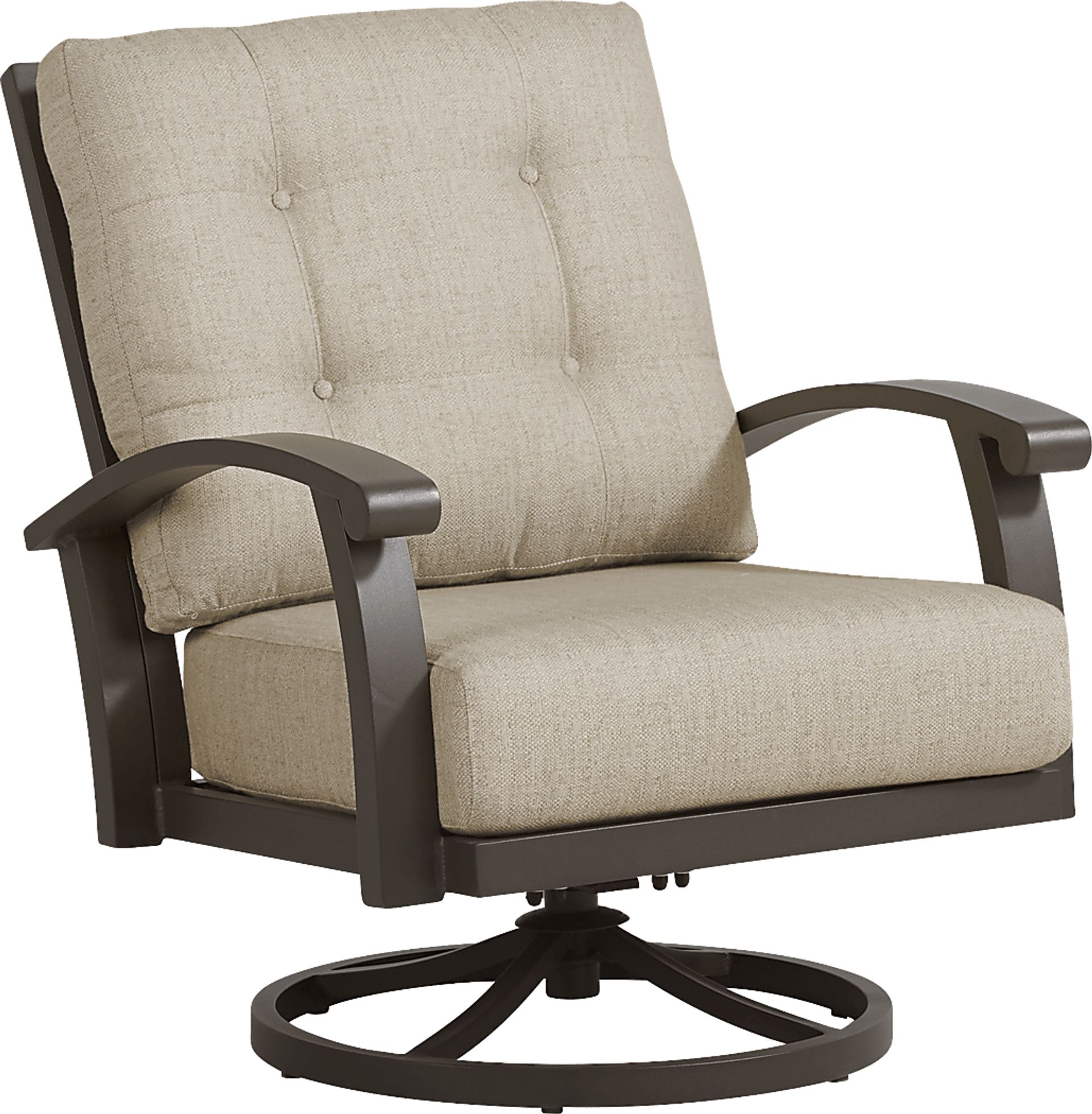 Lake Breeze Aged Bronze Outdoor Swivel Chair with Pebble Cushions - Image 1
