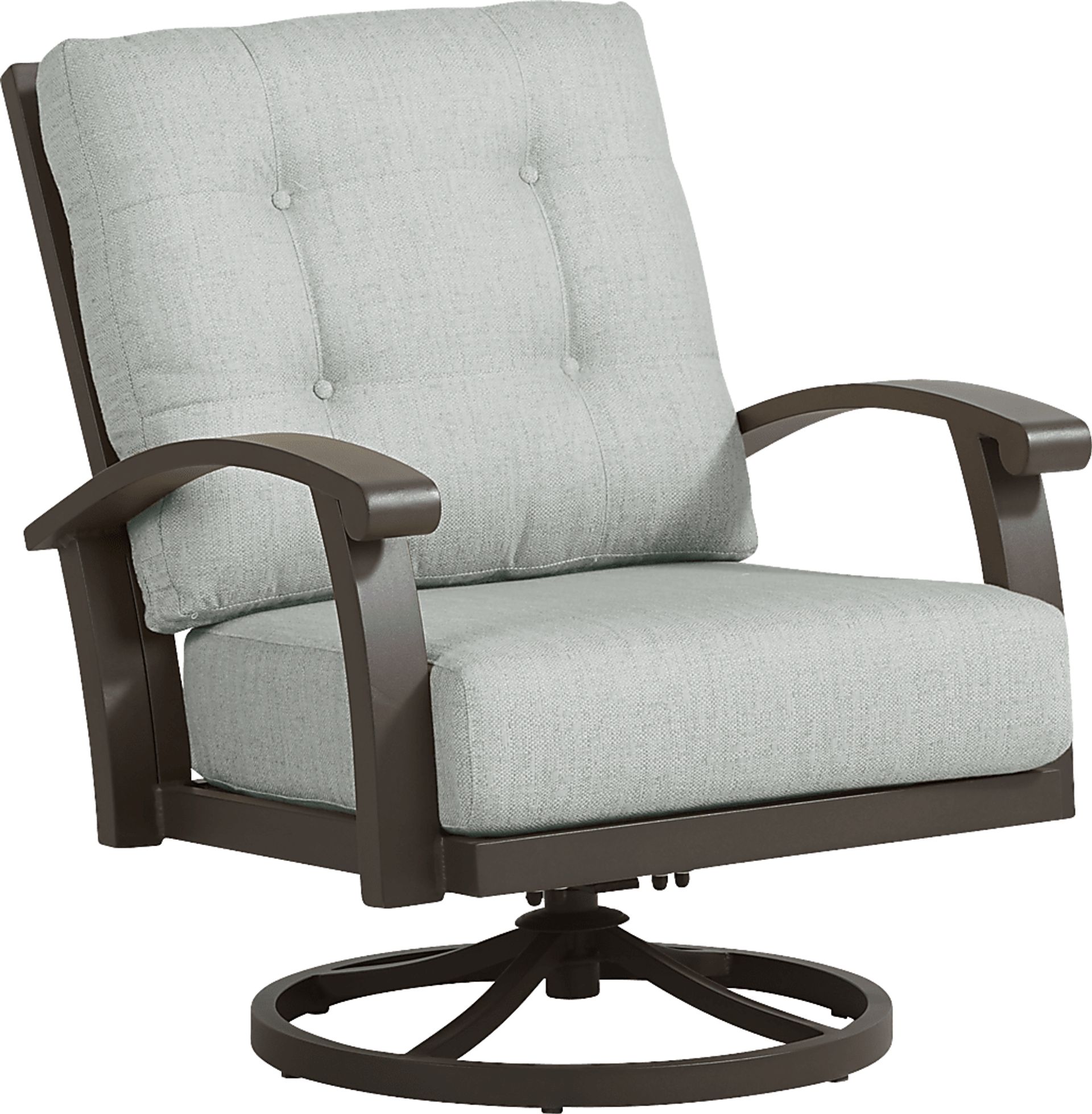 Lake Breeze Aged Bronze Outdoor Swivel Chair with Rollo Seafoam Cushions - Image 1