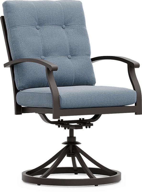 Lake Breeze Aged Bronze Outdoor Swivel Dining Chair with Blueberry Cushions
