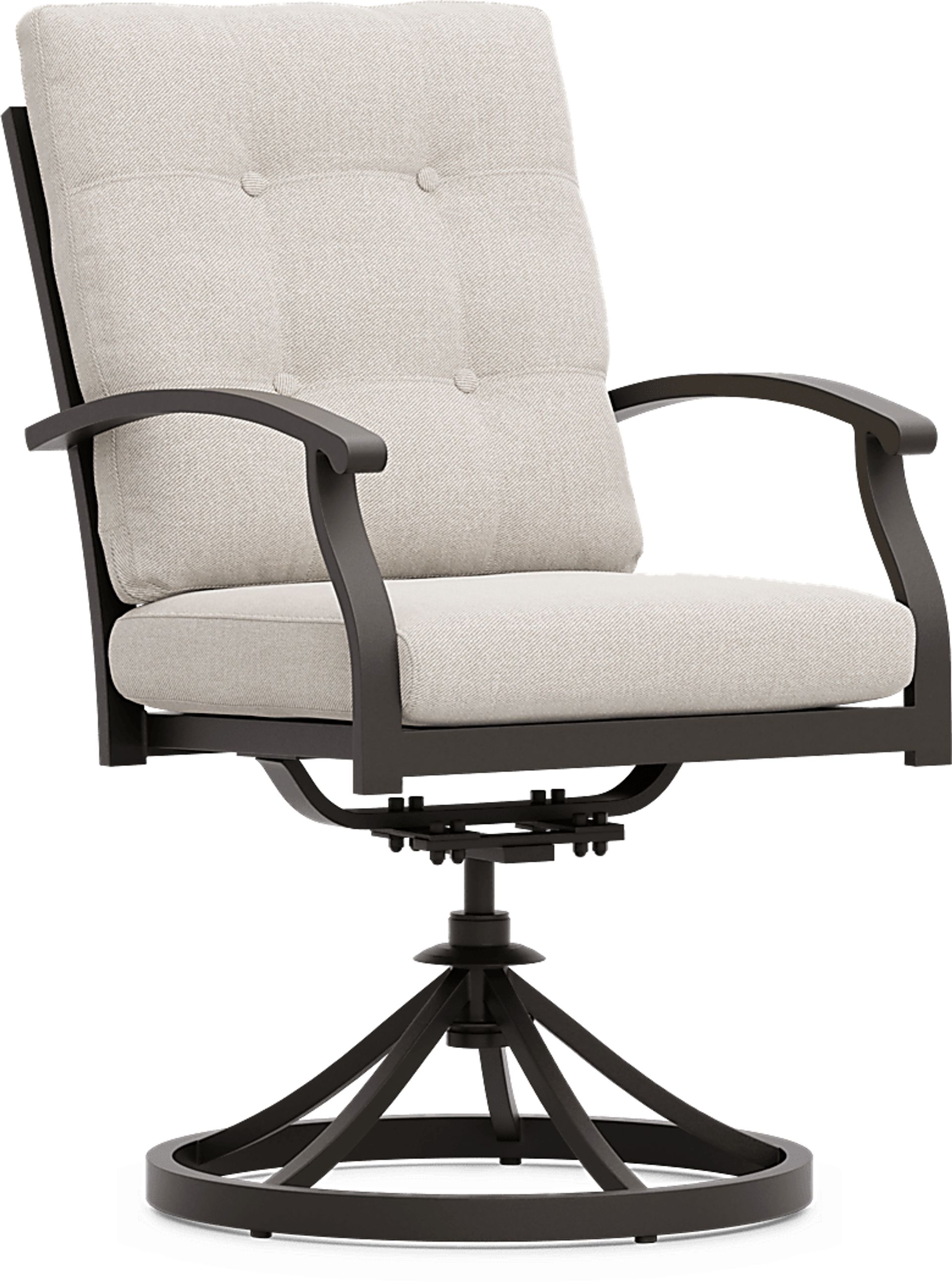Lake Breeze Aged Bronze Outdoor Swivel Dining Chair with Desert Cushions - Image 1