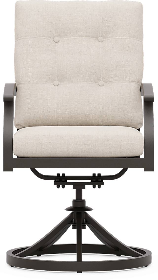 Lake Breeze Aged Bronze Outdoor Swivel Dining Chair with Parchment Cushions - Thumbnail - Image 2