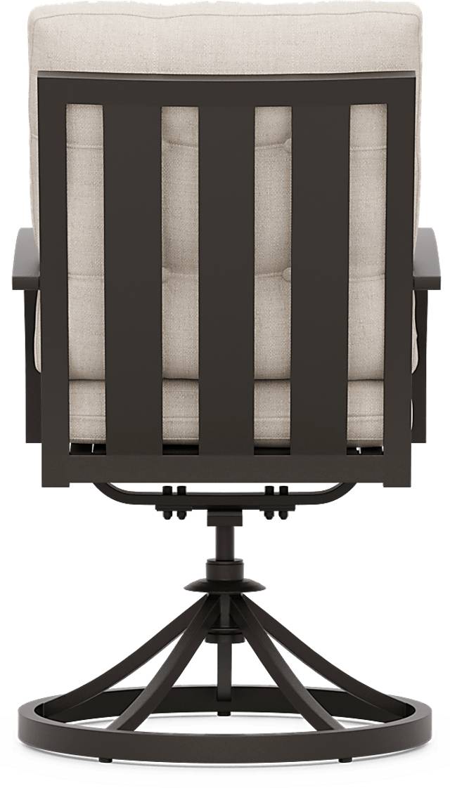 Lake Breeze Aged Bronze Outdoor Swivel Dining Chair with Parchment Cushions - Thumbnail - Image 3
