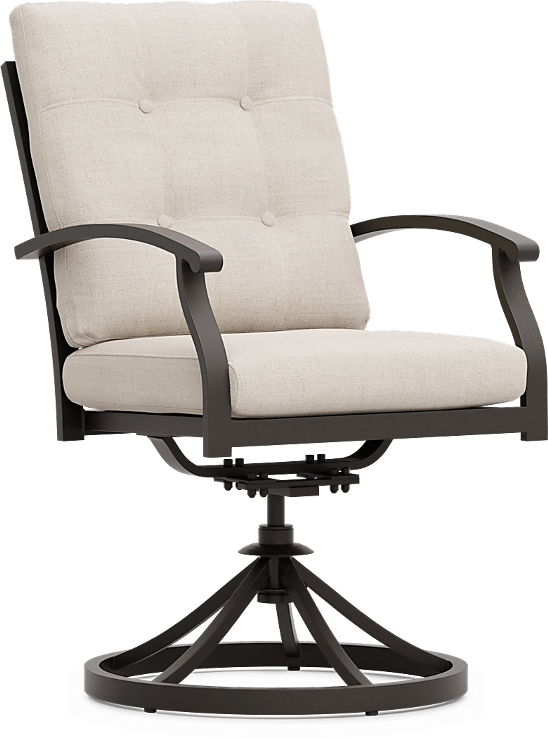 Lake Breeze Aged Bronze Outdoor Swivel Dining Chair with Parchment Cushions - Image 1