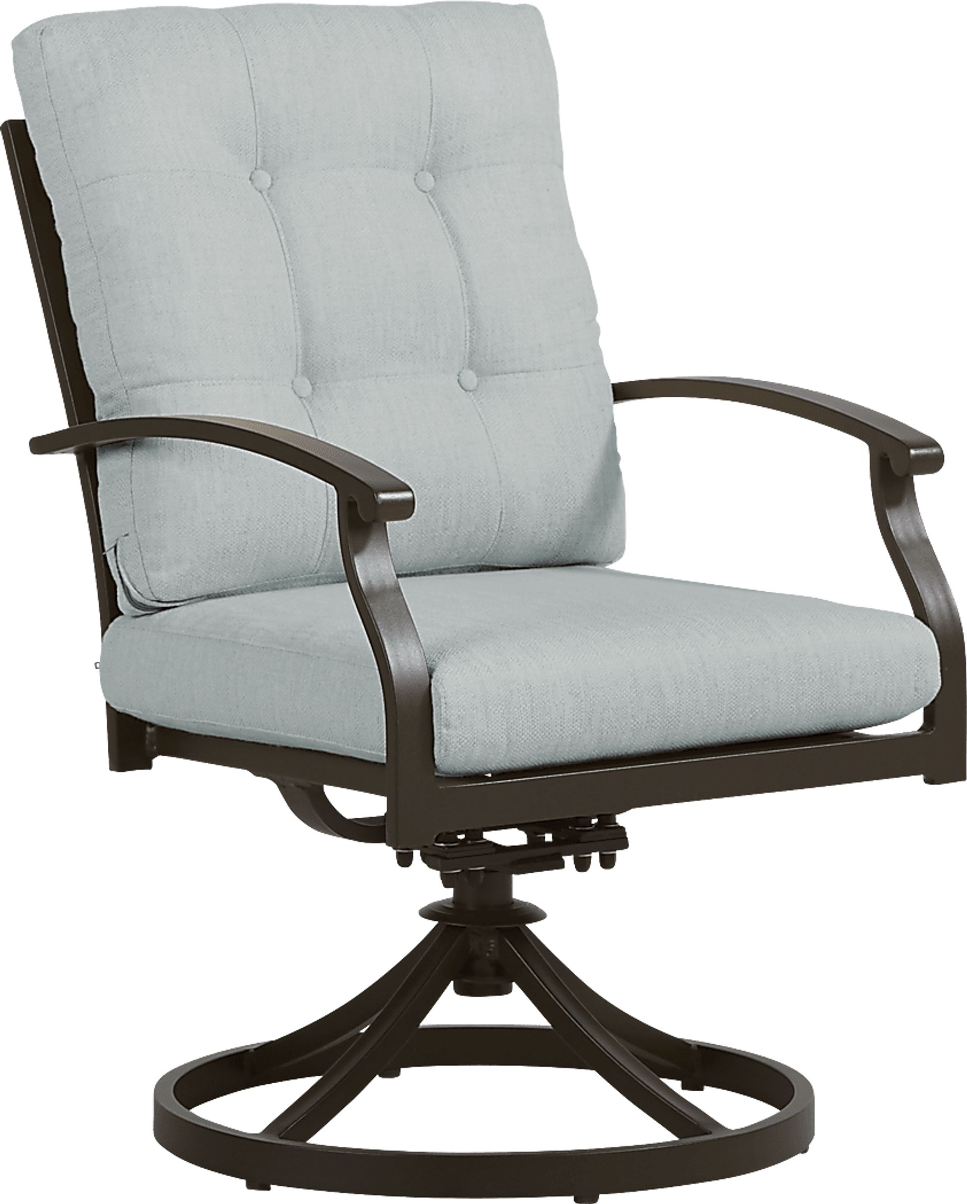 Lake Breeze Aged Bronze Outdoor Swivel Dining Chair with Mist Cushions - Image 1
