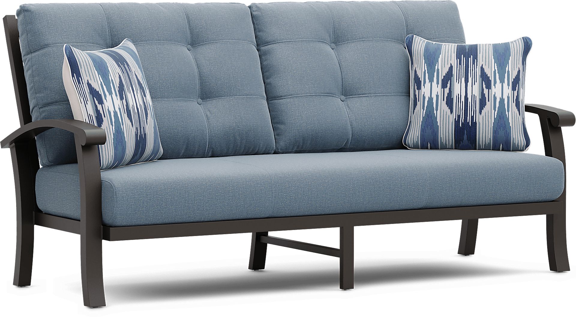 Lake Breeze Aged Bronze 3 Pc Outdoor Seating Set with Blueberry Cushions - Image 3