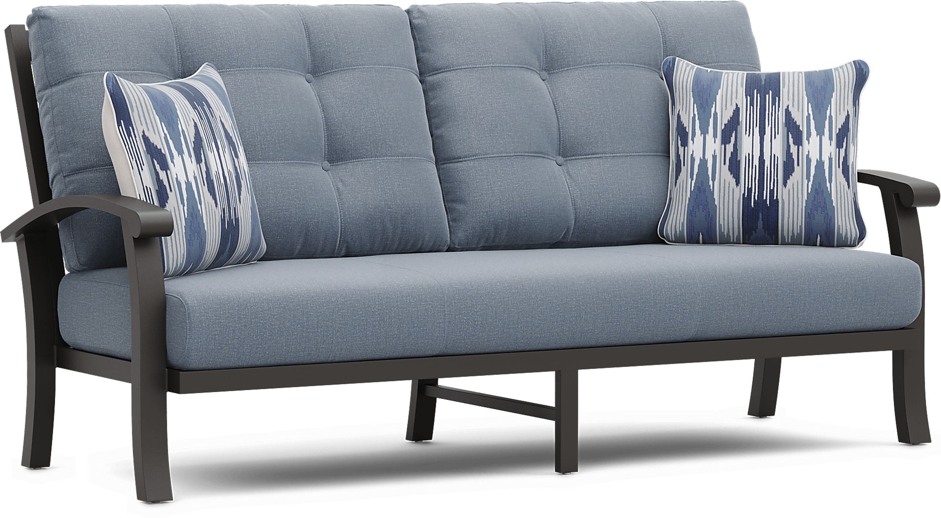 Lake Breeze Aged Bronze Outdoor Sofa with Blueberry Cushions - Image 2