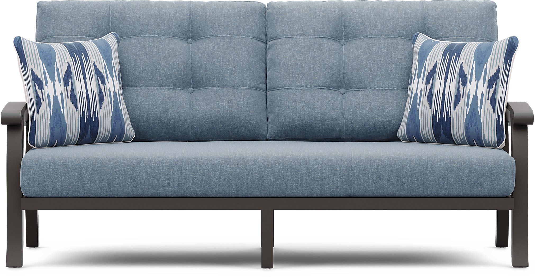 Lake Breeze Aged Bronze Outdoor Sofa with Blueberry Cushions