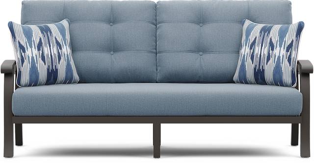 Lake Breeze Aged Bronze Outdoor Sofa with Blueberry Cushions - Thumbnail - Image 1