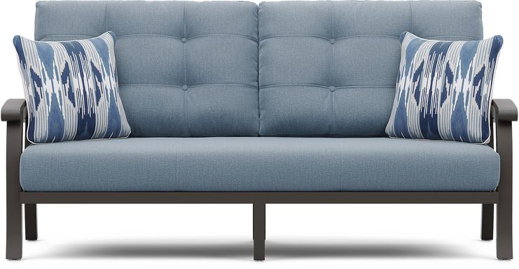 Lake Breeze Aged Bronze Outdoor Sofa with Blueberry Cushions
