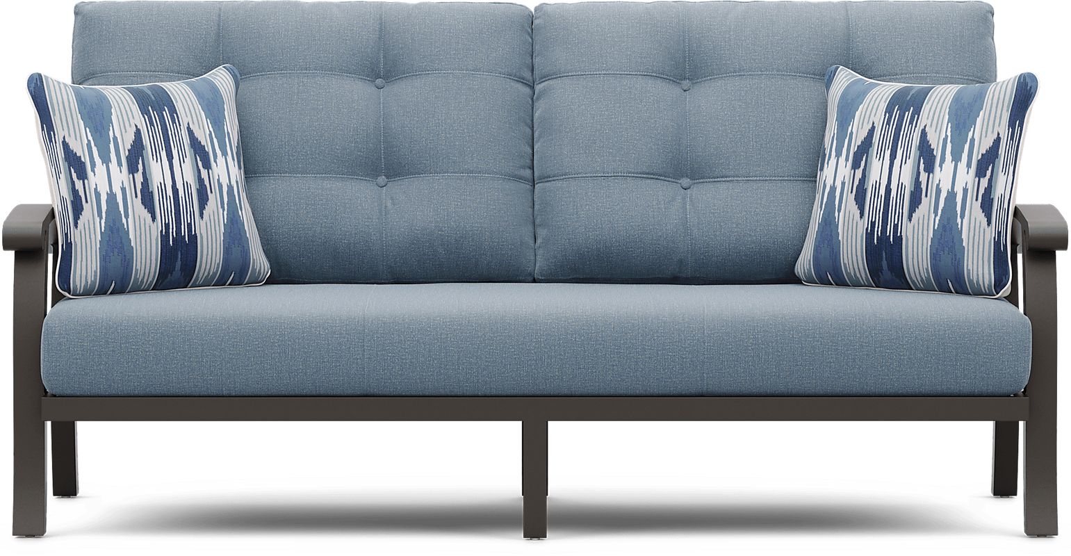 Lake Breeze Aged Bronze Outdoor Sofa with Blueberry Cushions