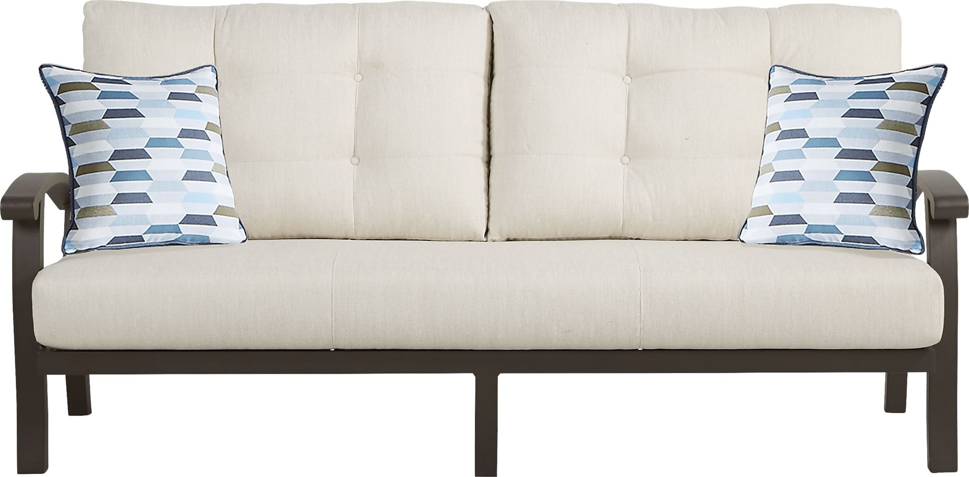 Lake Breeze Aged Bronze Outdoor Sofa with Parchment Cushions - Image 3