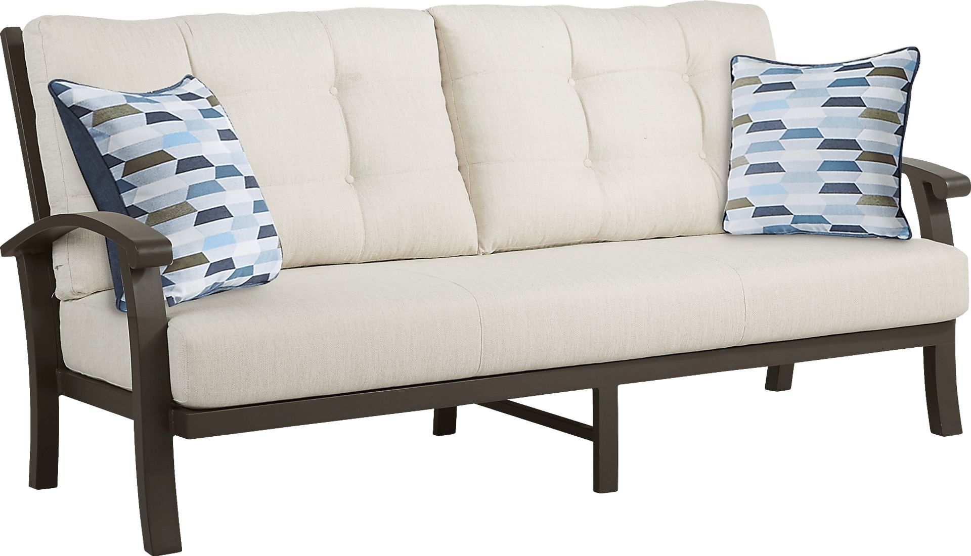 Lake Breeze Aged Bronze Outdoor Sofa with Parchment Cushions - Image 1