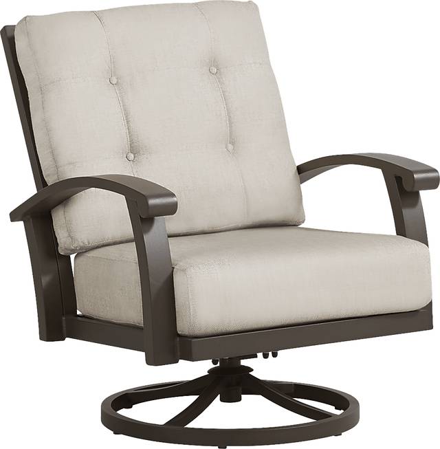 Lake Breeze Aged Bronze Swivel Chair with Rollo Linen Cushions - Thumbnail - Image 1
