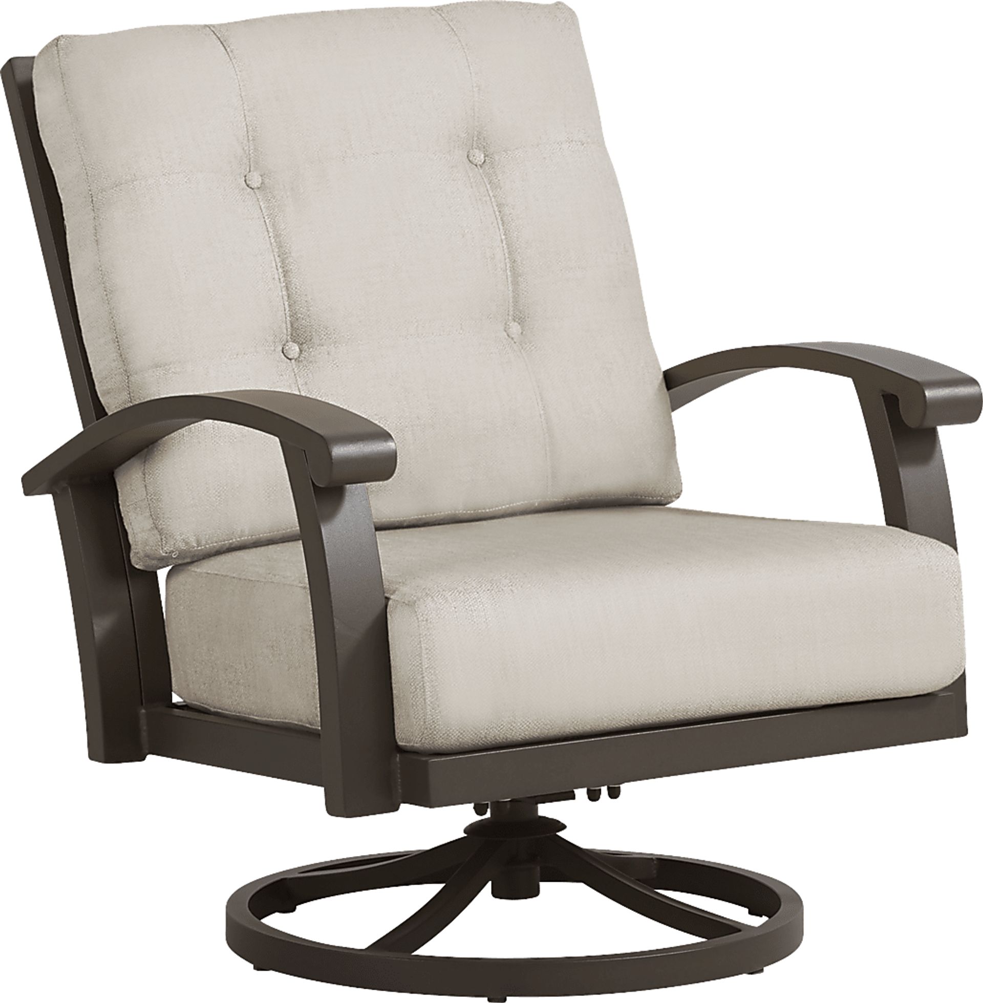 Lake Breeze Aged Bronze Swivel Chair with Rollo Linen Cushions - Image 1