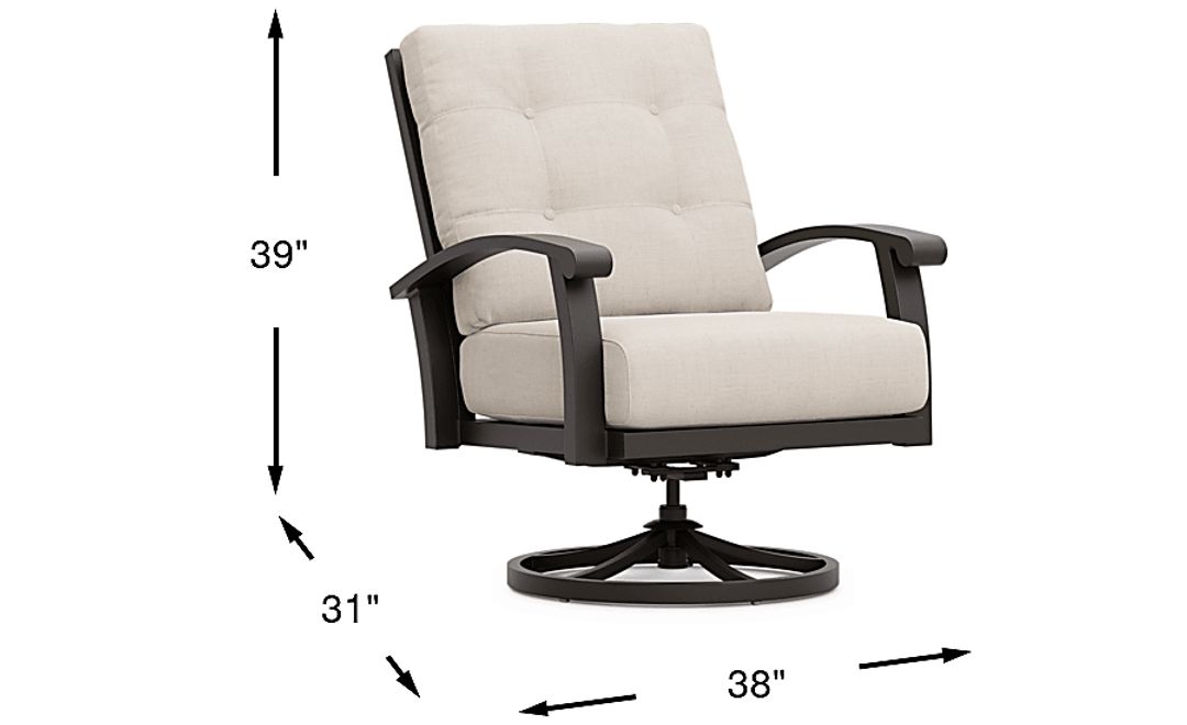 Lake Breeze Aged Bronze Outdoor Swivel Club Chair with Parchment Cushions
