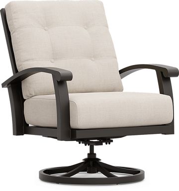 Lake Breeze Aged Bronze Outdoor Swivel Club Chair with Parchment Cushions