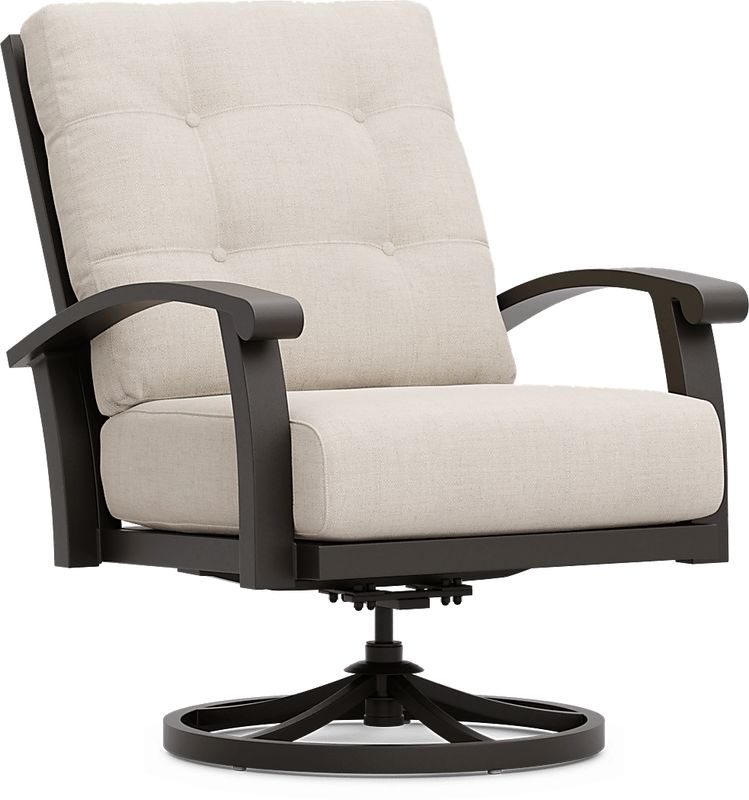 Lake Breeze Aged Bronze Outdoor Swivel Club Chair with Parchment Cushions