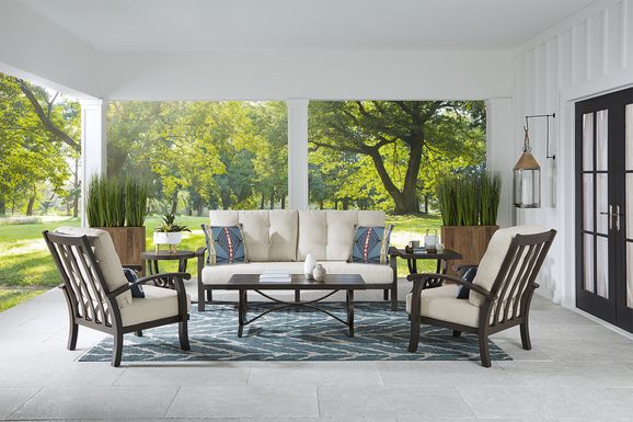 Lake Breeze Aged Bronze Outdoor 4 Pc Seating Set with Parchment Cushions