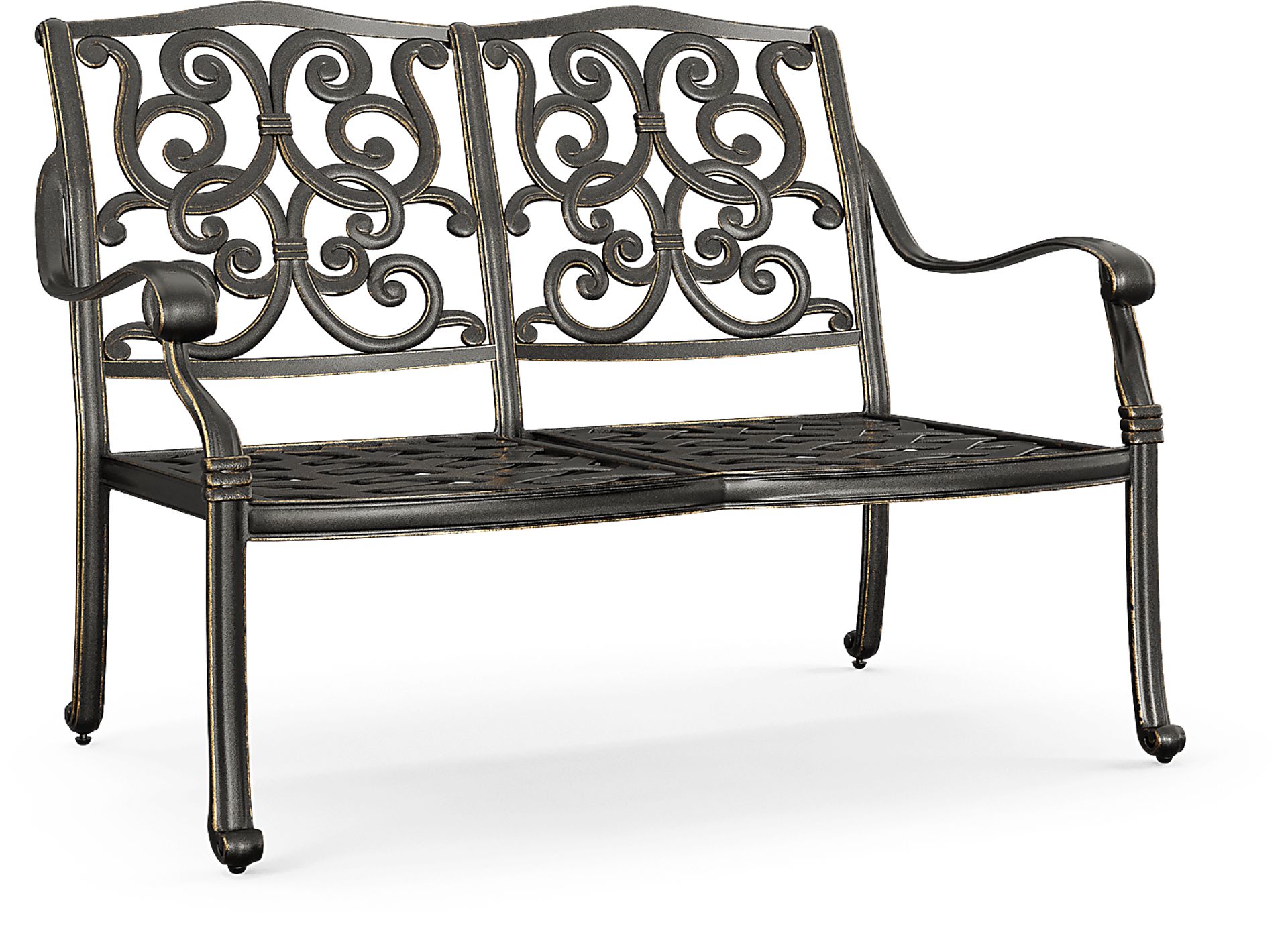 Cindy Crawford Lake Como Bronze Metal Aluminum Outdoor Bench | Rooms to Go