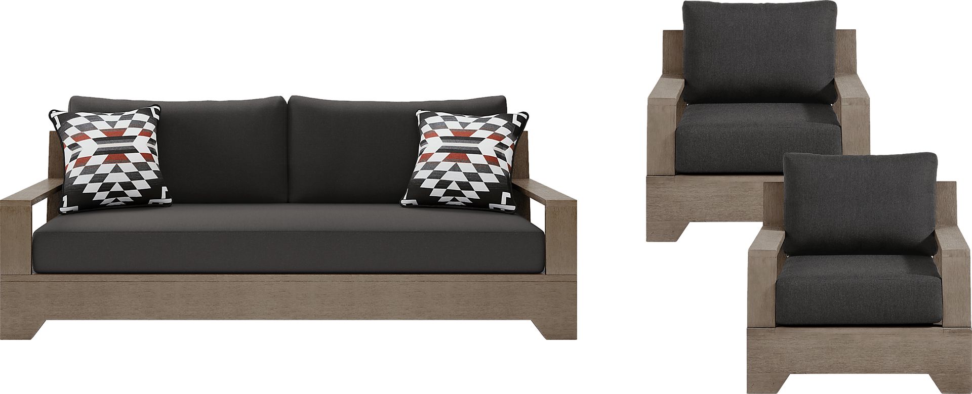Lake Tahoe Gray 3 Pc Outdoor Seating Set with Charcoal Cushions - Image 1