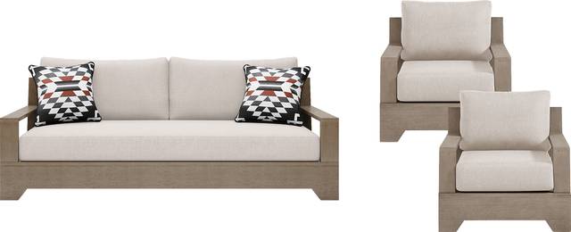 Lake Tahoe Gray 3 Pc Outdoor Seating Set with Seagull Cushions - Thumbnail - Image 1