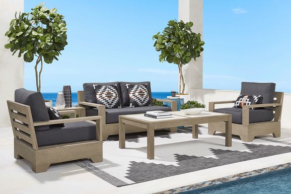 Lake Tahoe Gray 4 Pc Outdoor Loveseat Seating Set with Charcoal Cushions