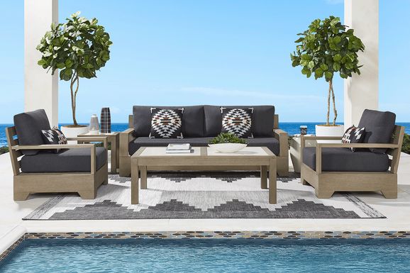 Lake Tahoe Gray 4 Pc Outdoor Sofa Seating Set with Charcoal Cushions